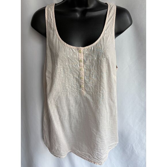 J Crew Striped Sequin Tank 100% Cotton Size 10 Natural Basics Fancy Essential - Picture 1 of 10